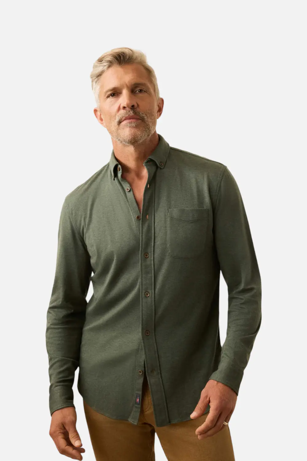 Faherty Men's Coastline Knit Shirt In Forest Heather Twill 1
