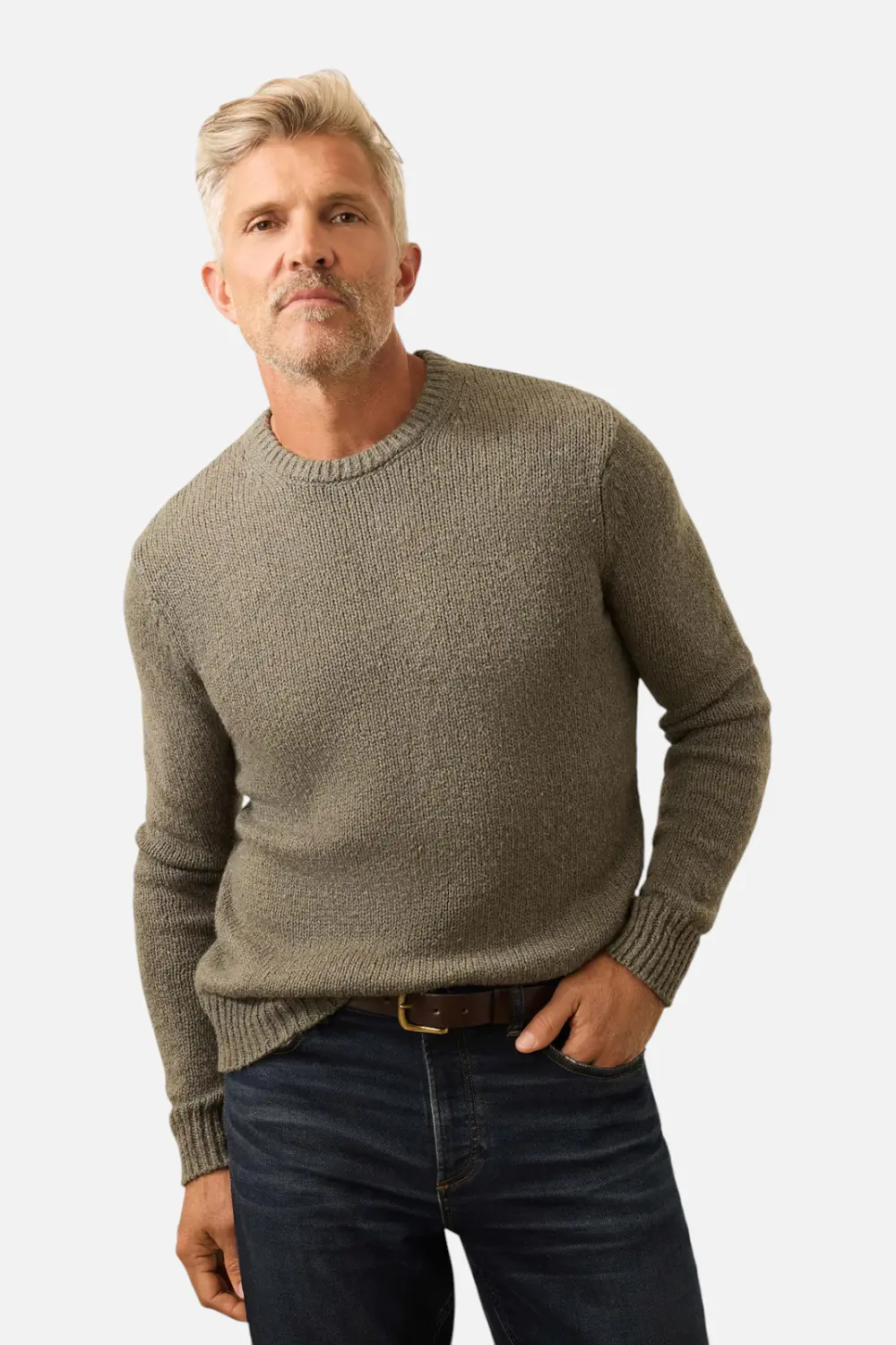 Faherty Heirloom Crewneck Sweater In Olive Cove 1