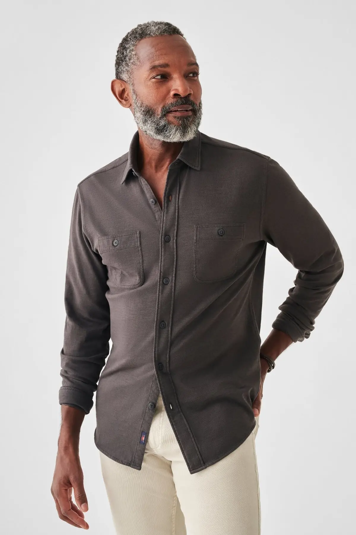 Faherty Knit Seasons Shirt Double Pocket In Washed Black 1