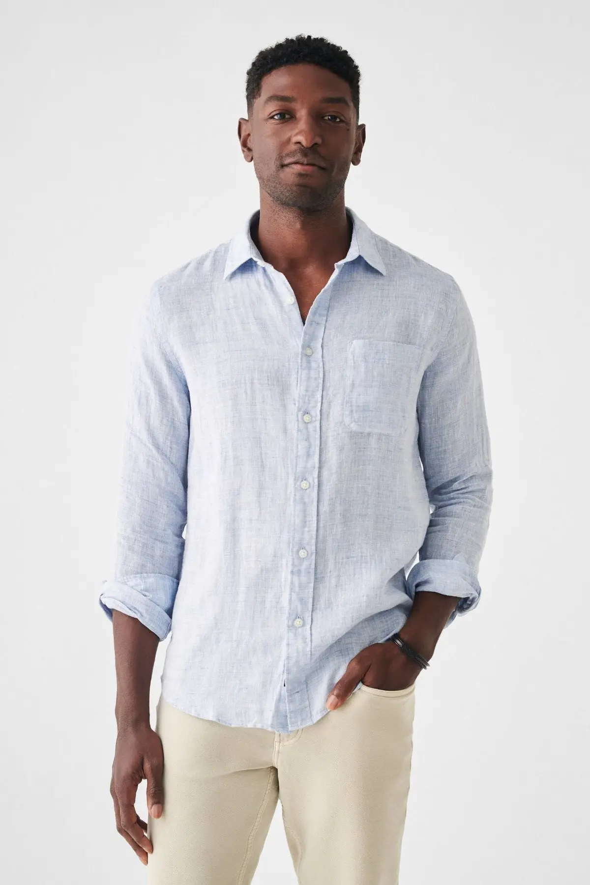 Faherty Linen Laguna Shirt In Light Blue Melange 1