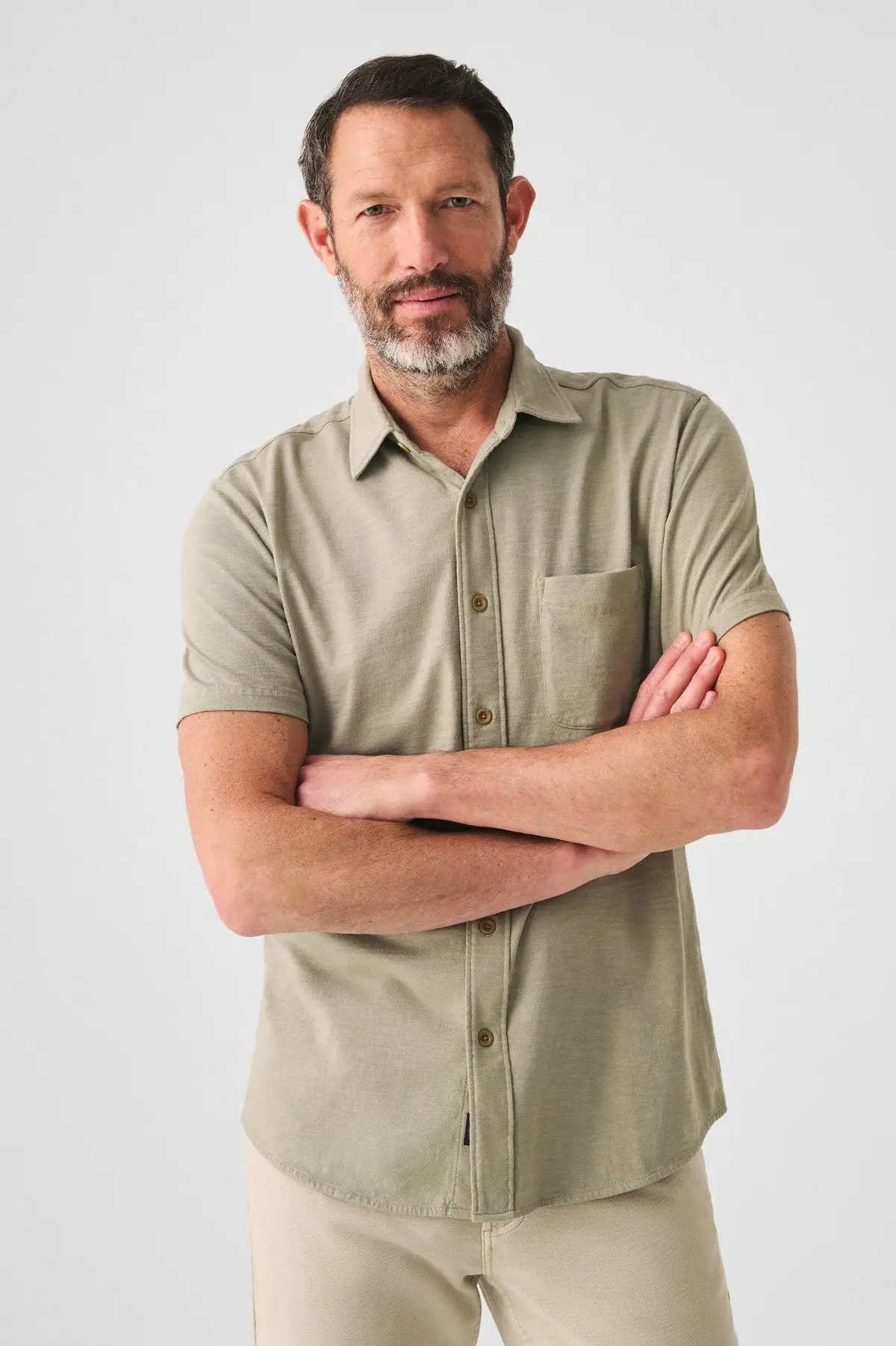 Faherty Short Sleeve Knit Seasons Shirt In Coastal Sage 1