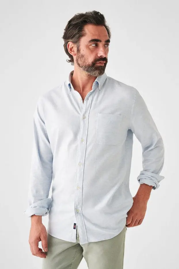 Faherty Stretch Oxford Shirt 2.0 In Blue Heather 1