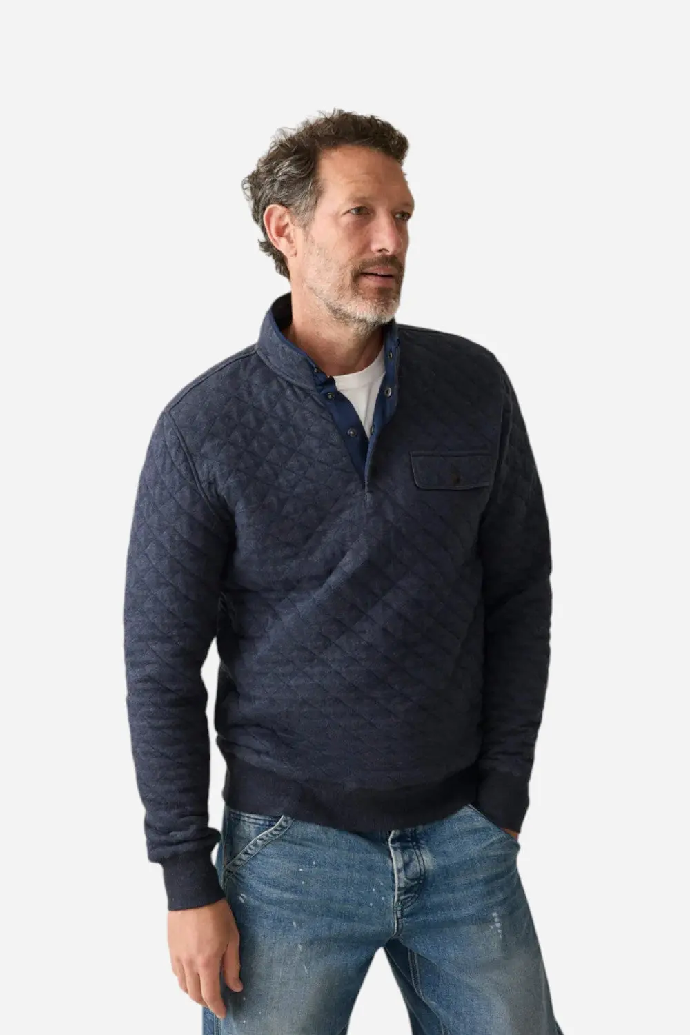 Faherty Epic Quilted Fleece Pullover In Navy Melange 1