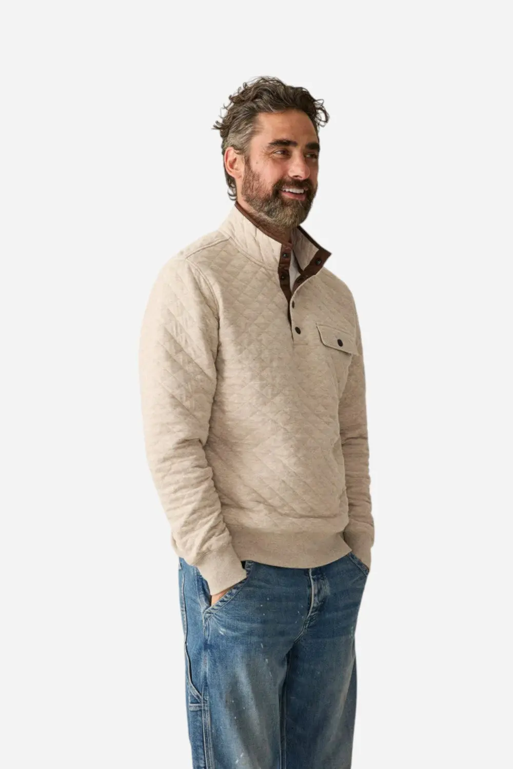 Faherty Epic Quilted Fleece Pullover In Oatmeal Melange 1