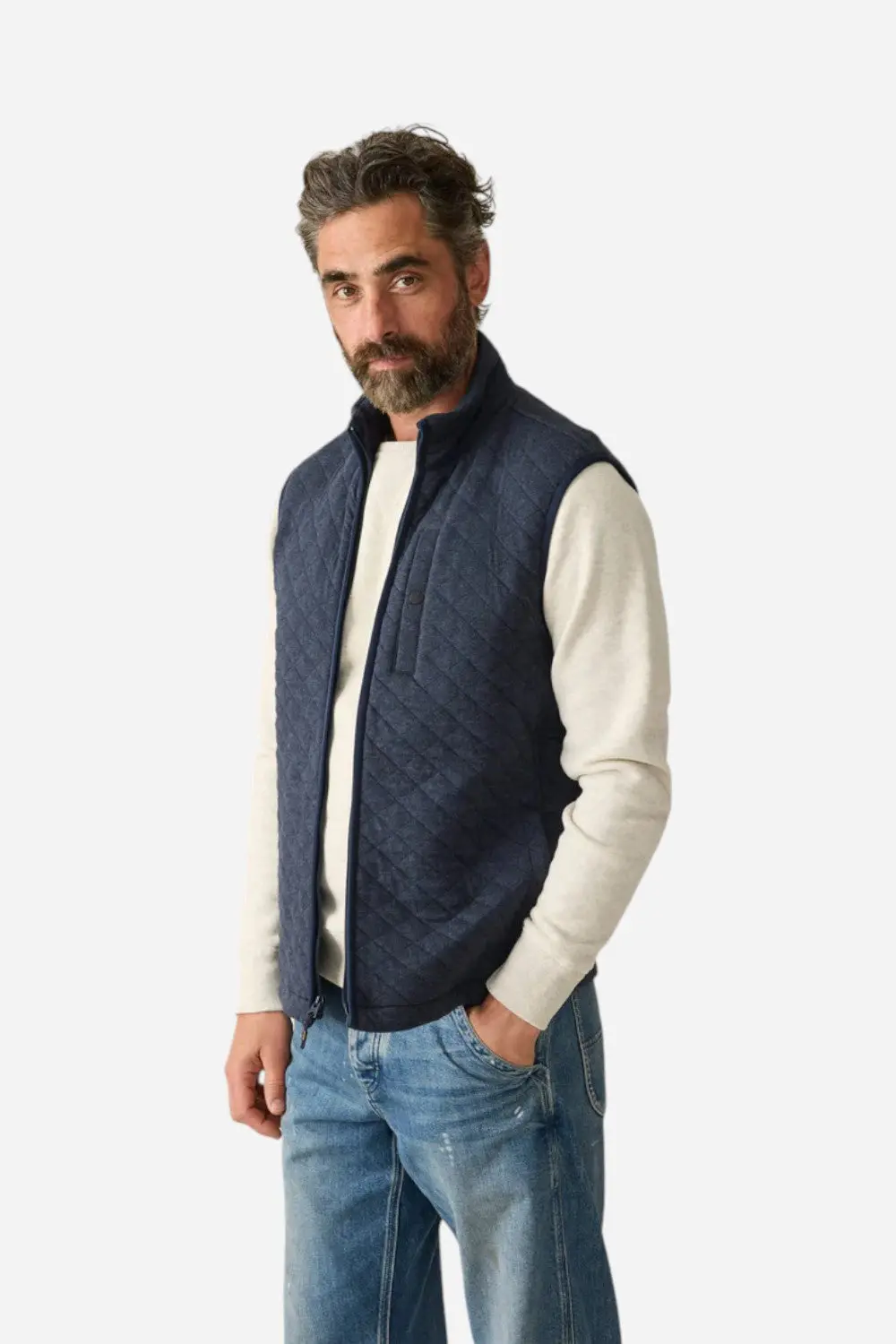 Faherty Epic Quilted Fleece Vest In Navy Melange 1