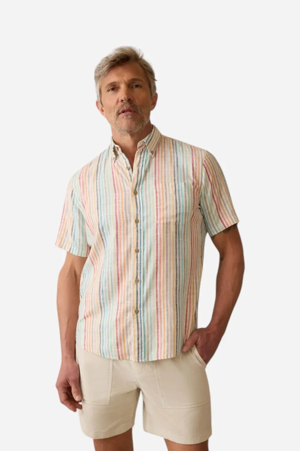 Faherty Short-Sleeve Breeze Shirt In Bay Reef Stripe 1