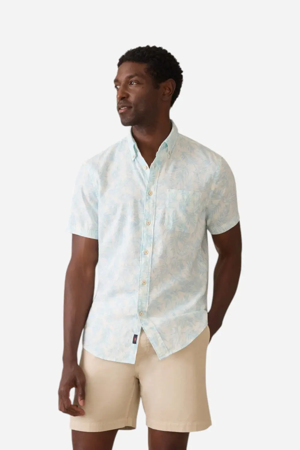 Faherty Short-Sleeve Breeze Shirt In Sky Beach Foliage 1