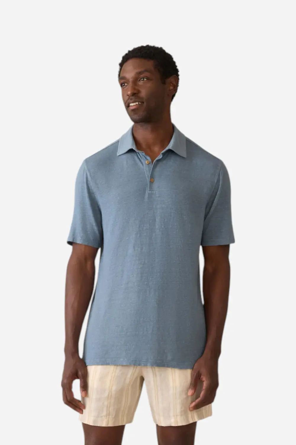 Faherty Short-Sleeve Linen Polo In Deep Marine 1