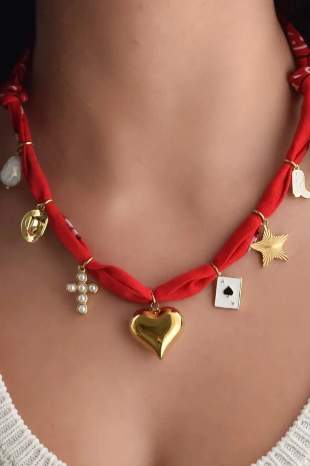 Farrah B Saloon Bandana Charm Necklace In Red 2