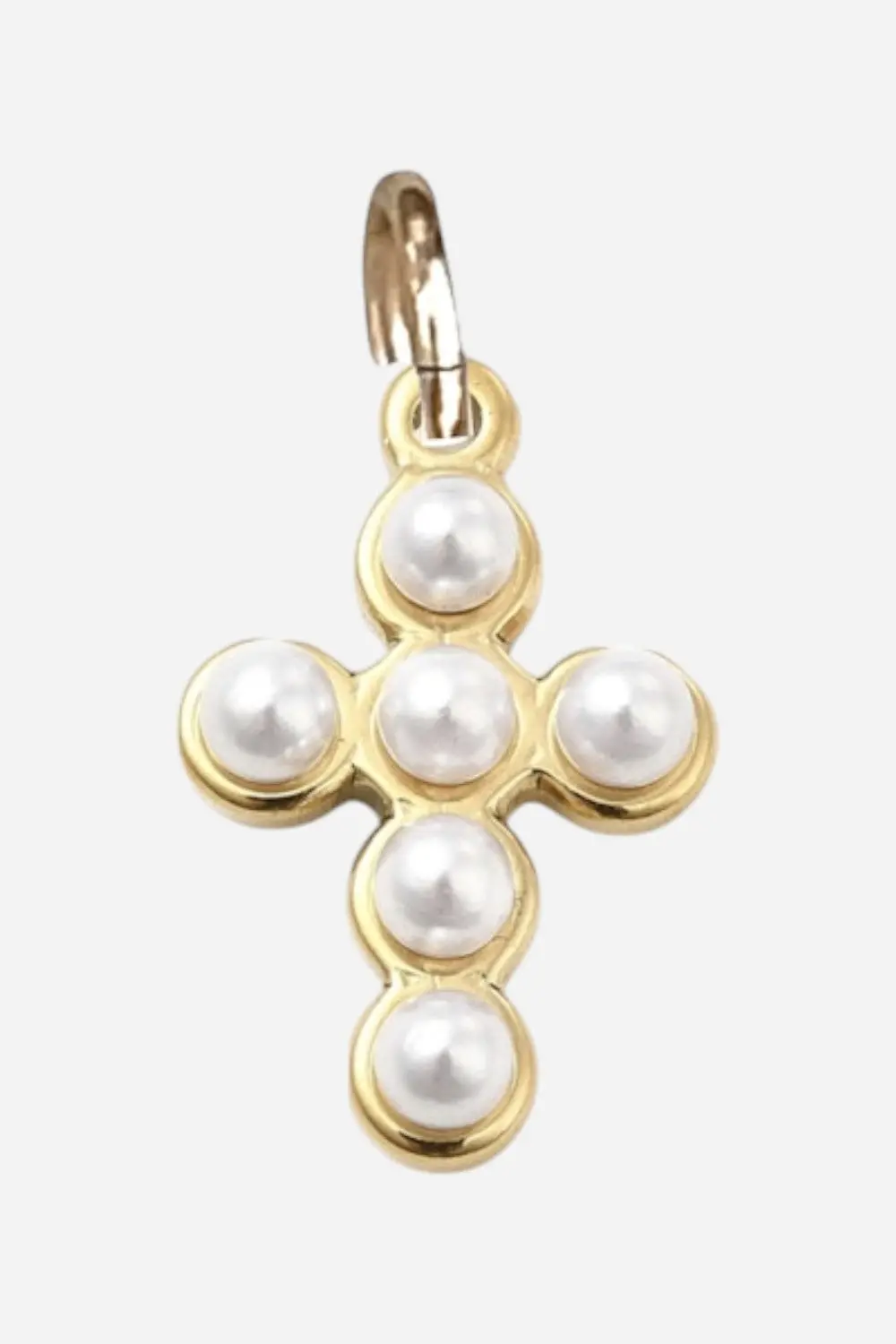 Farrah B Gold Pearl Cross Charm 1