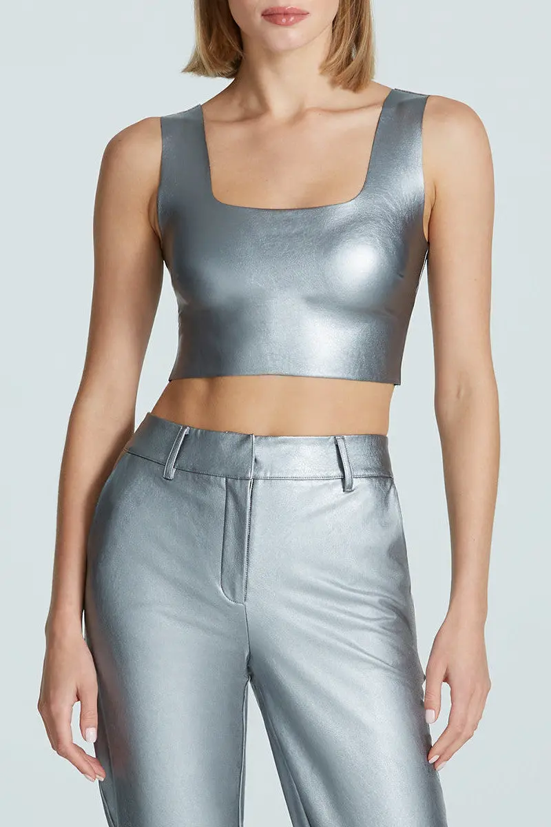 Commando Faux Leather Squareneck Crop Top In Platinum 1