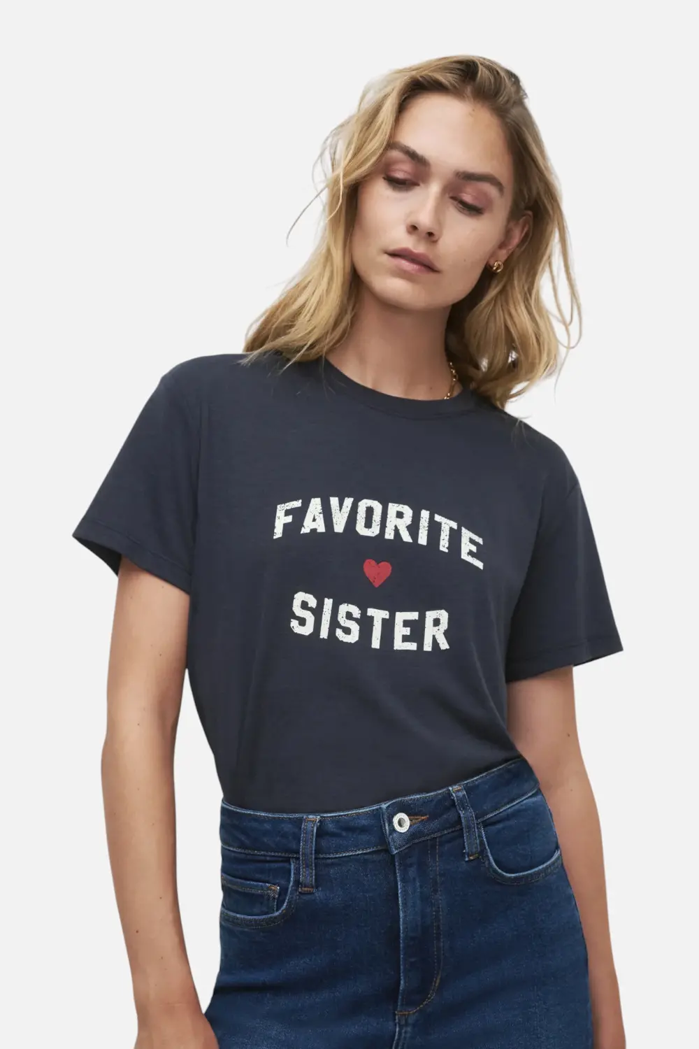 Favorite Daughter Favorite Sister Tee In Navy & Gardenia 1