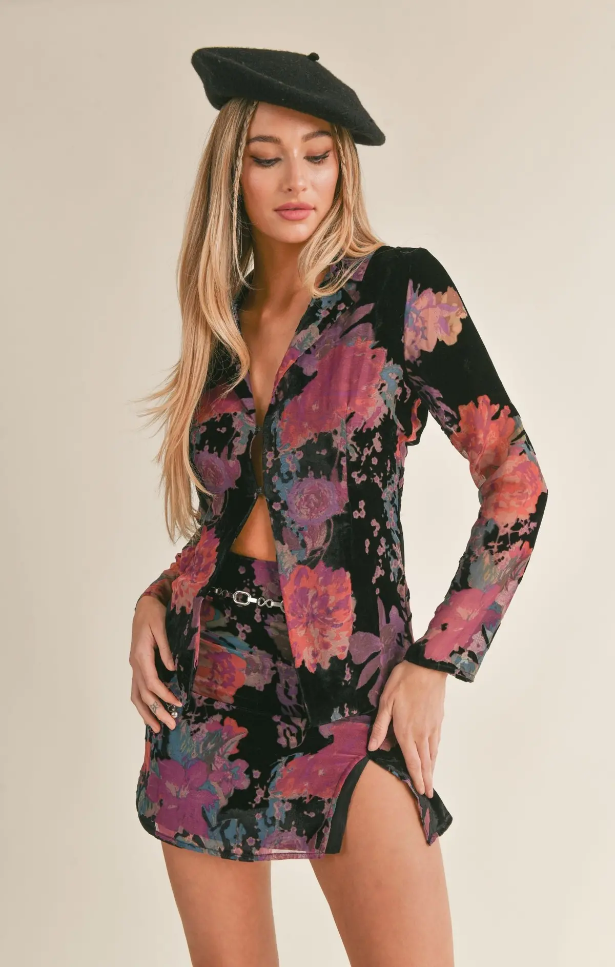 Sage The Label Fleur Noir Hook & Eye Front Top In Black Multi 1