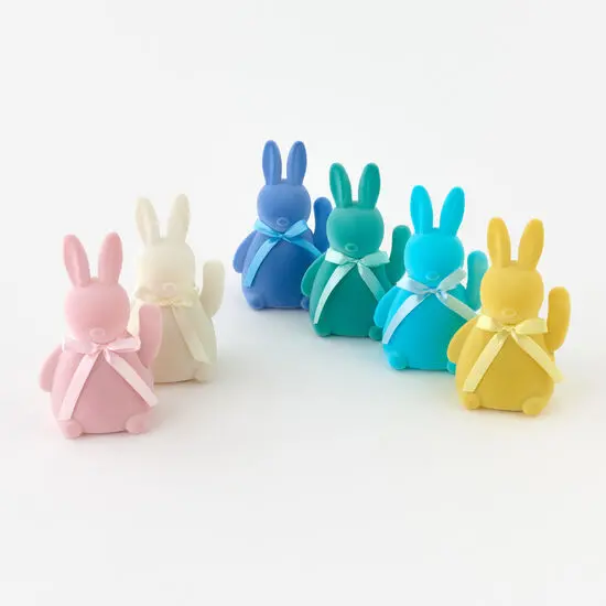 Flocked Waving Bunny In Blue 1