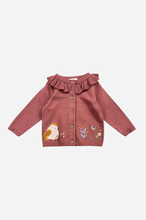 Viverano Floral Bird Embroidered Baby Knit Cardigan 1
