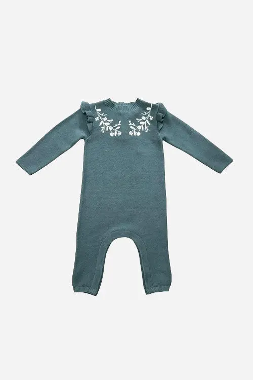 Viverano Floral Embroidered Ruffle Baby Knit Jumpsuit 1