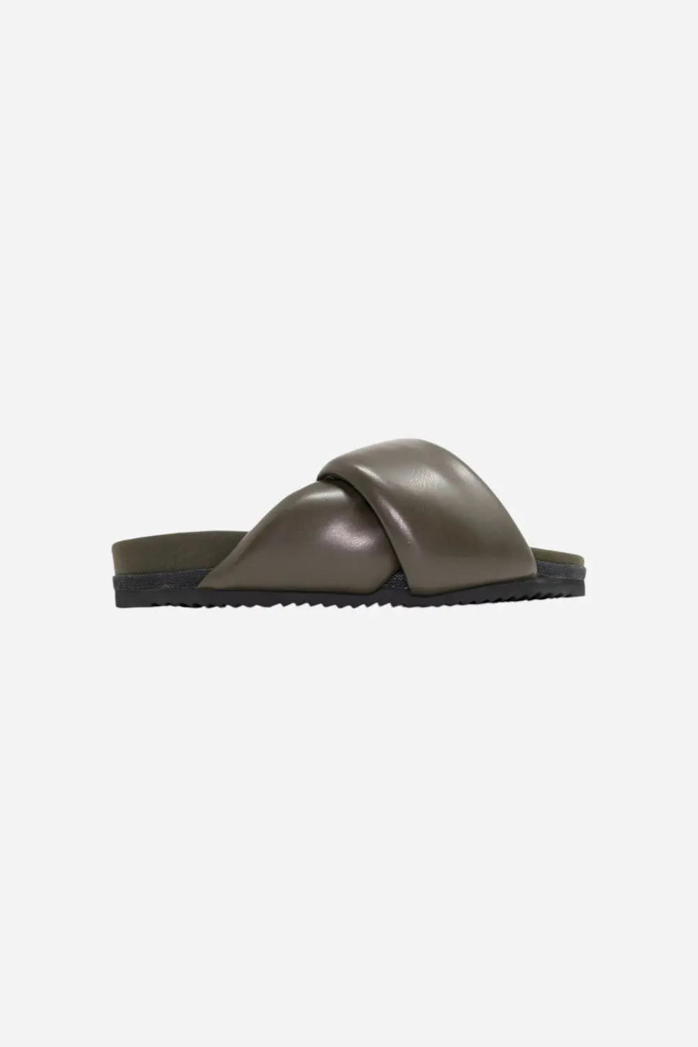 Roam Foldy Puffy Sandals In Khaki Vegan Leather 1