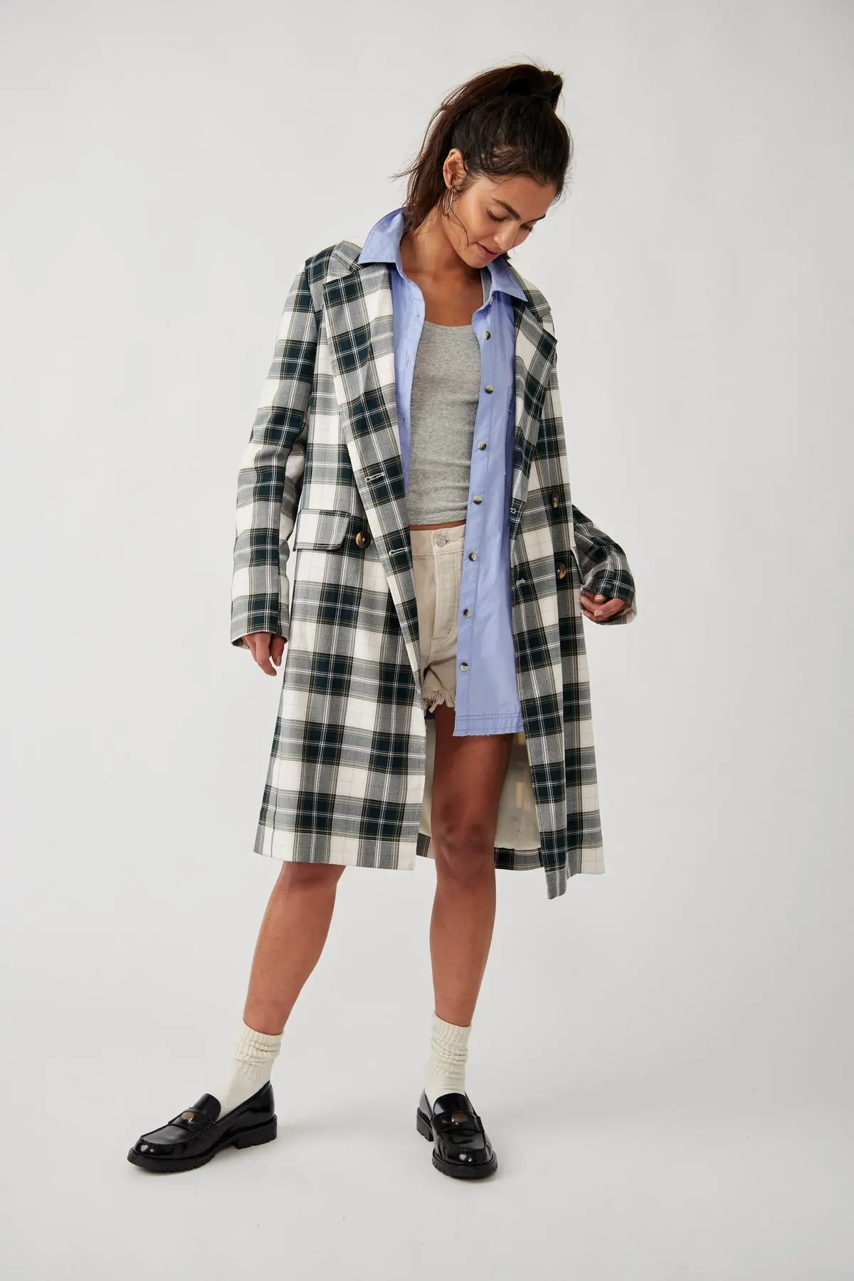 Free People Freddie Longline Blazer Plaid 1