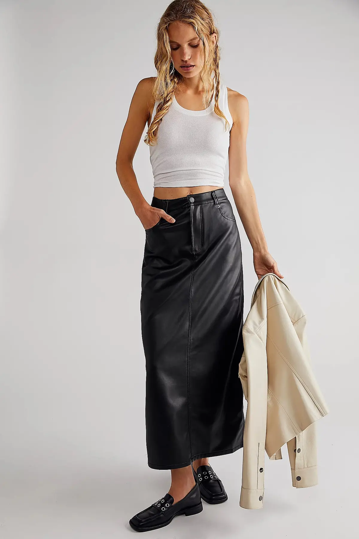 Free People City Slicker Vegan Maxi Skirt In Black 1