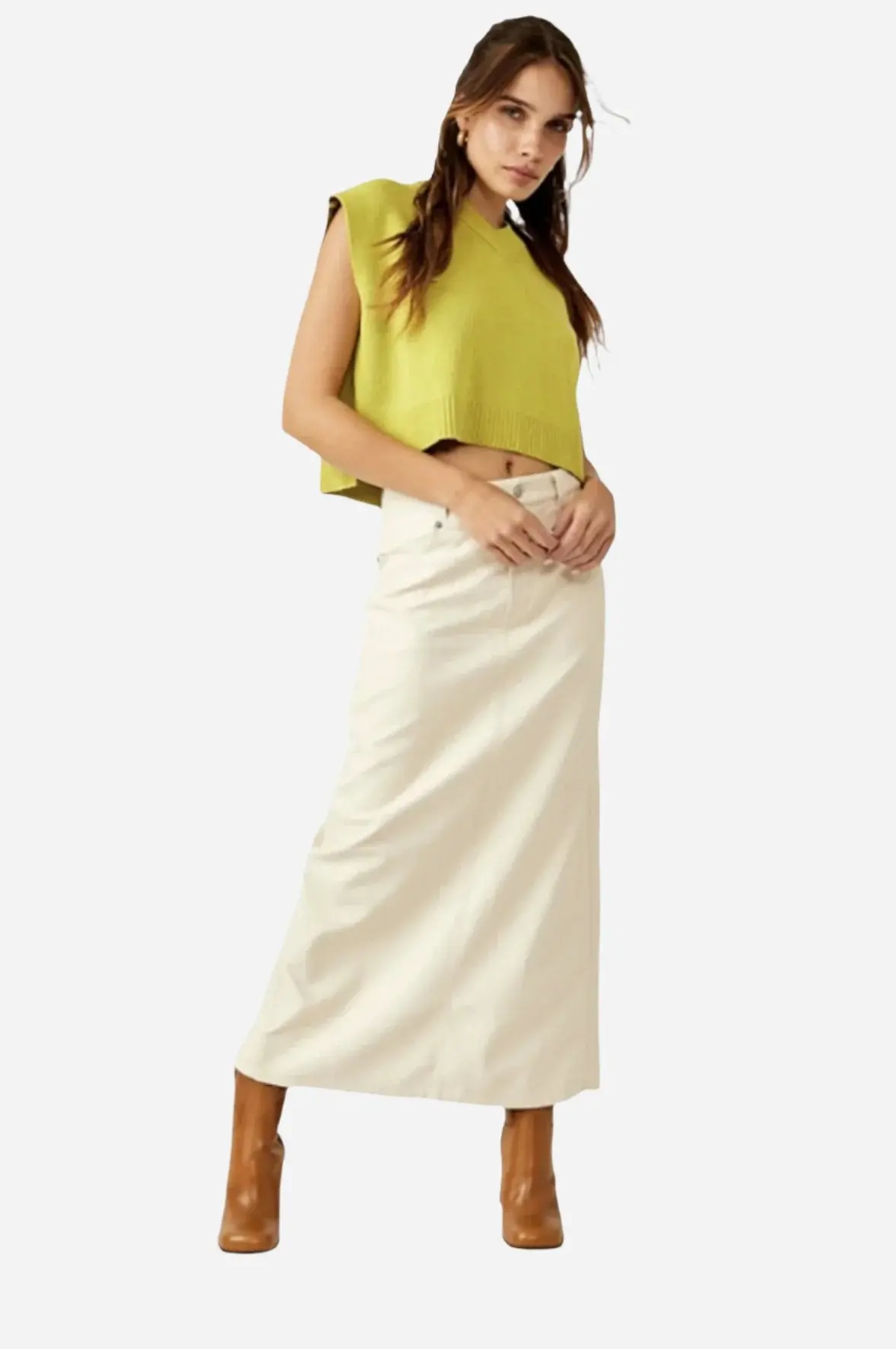 Free People City Slicker Vegan Maxi Skirt In Nilla Cream 1