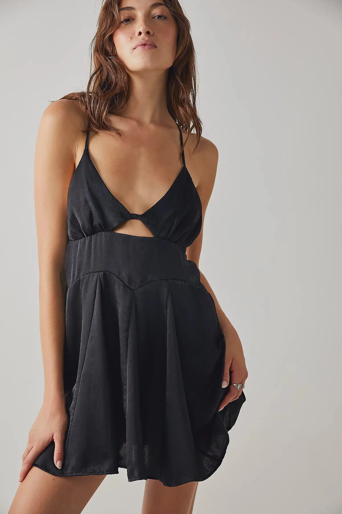 Free People Good Catch Mini Slip Dress In Black 1