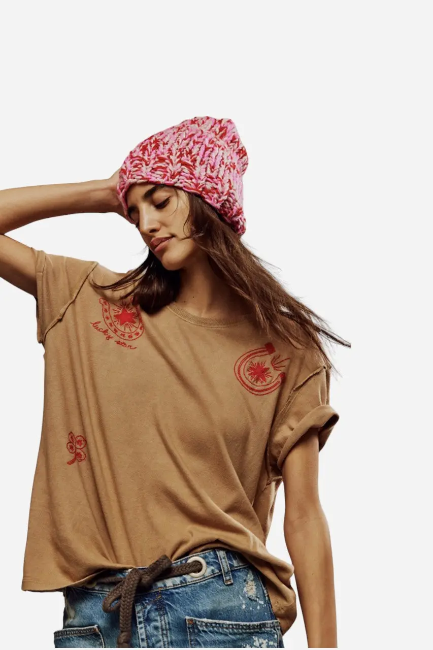 Free People Horsin Around Tee In Brown Combo 1