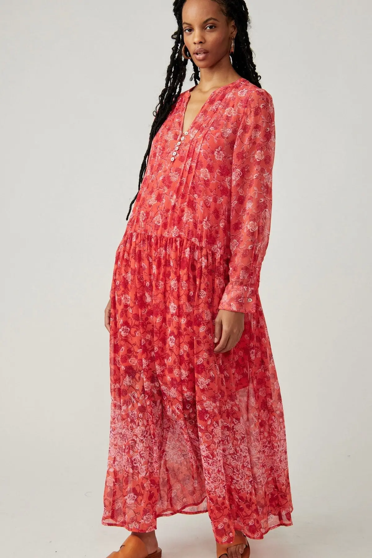 Free People See It Through Dress In Coral Combo 1