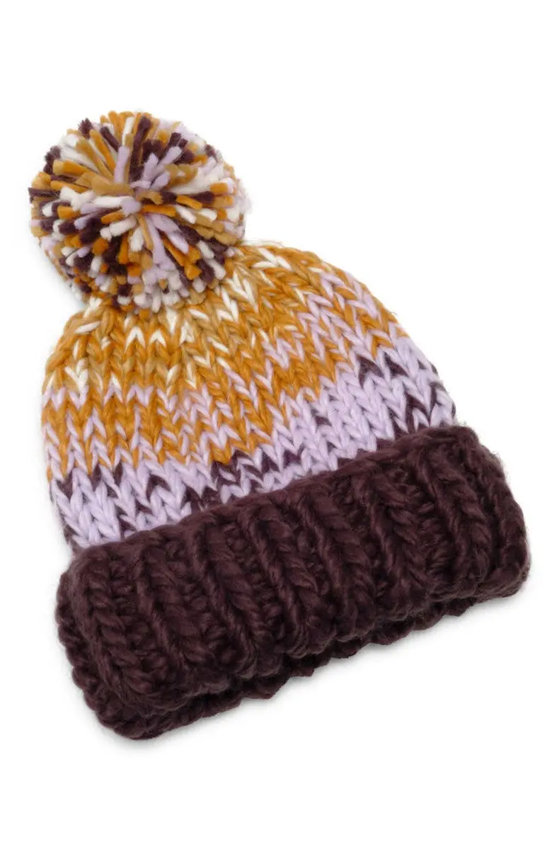 Free People Tide Stripe Knit Pom Pom Beanie In Coal 1