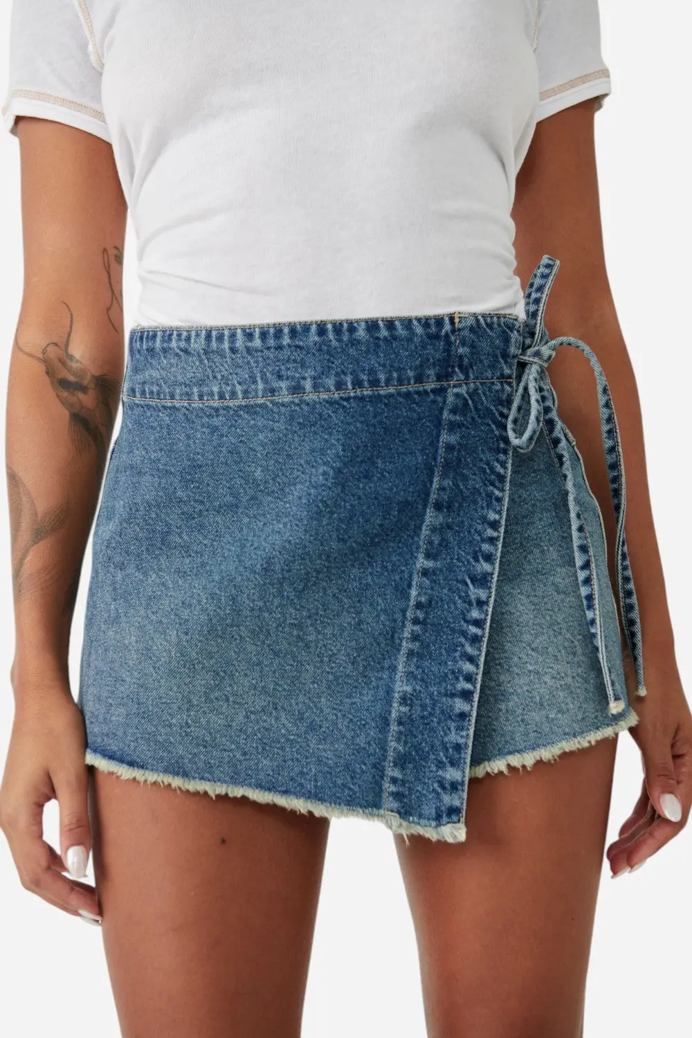 Free People Emmy Denim Skort In Misty Blue 1