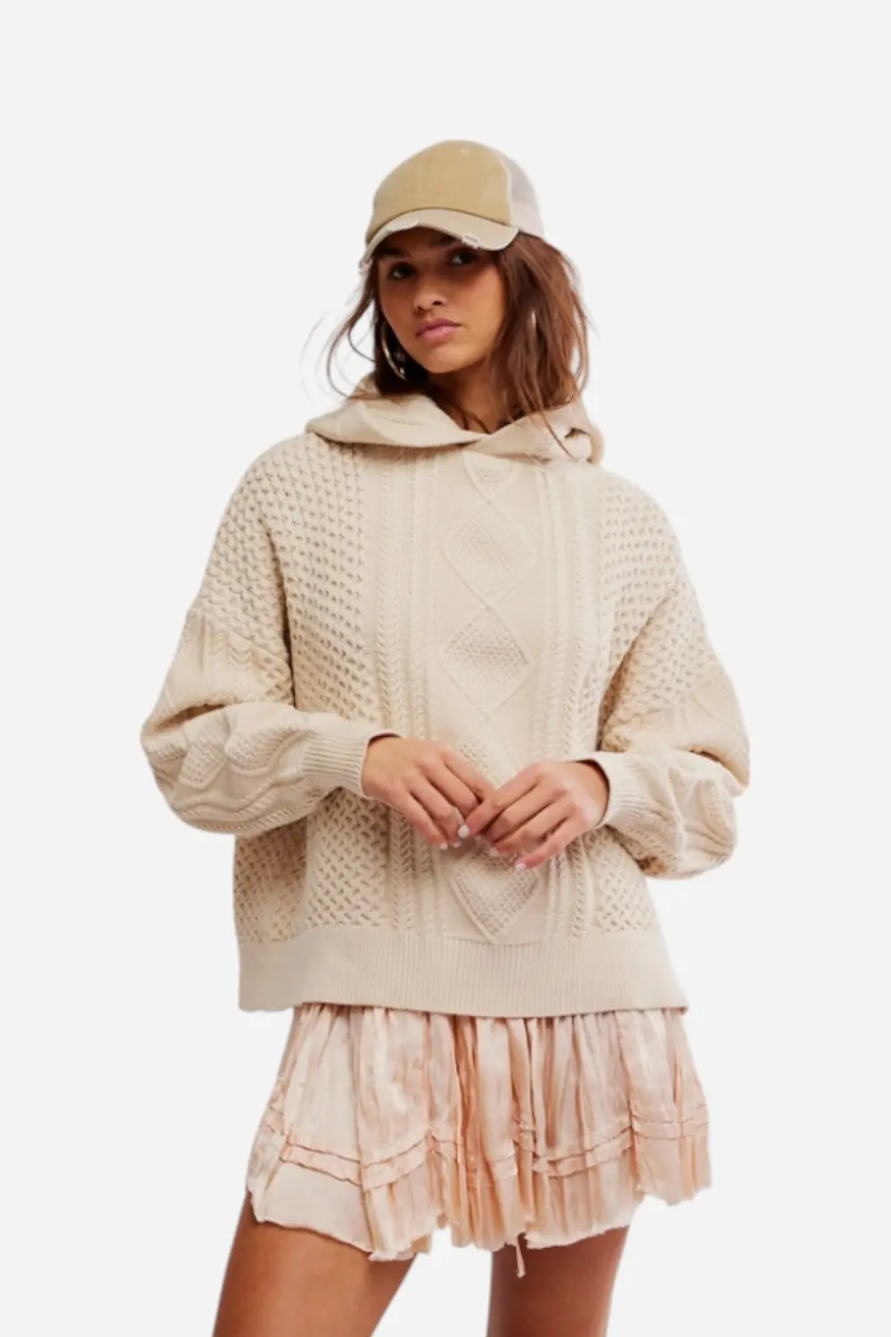 Free People Explorer Cable Hoodie In Macadamia 1