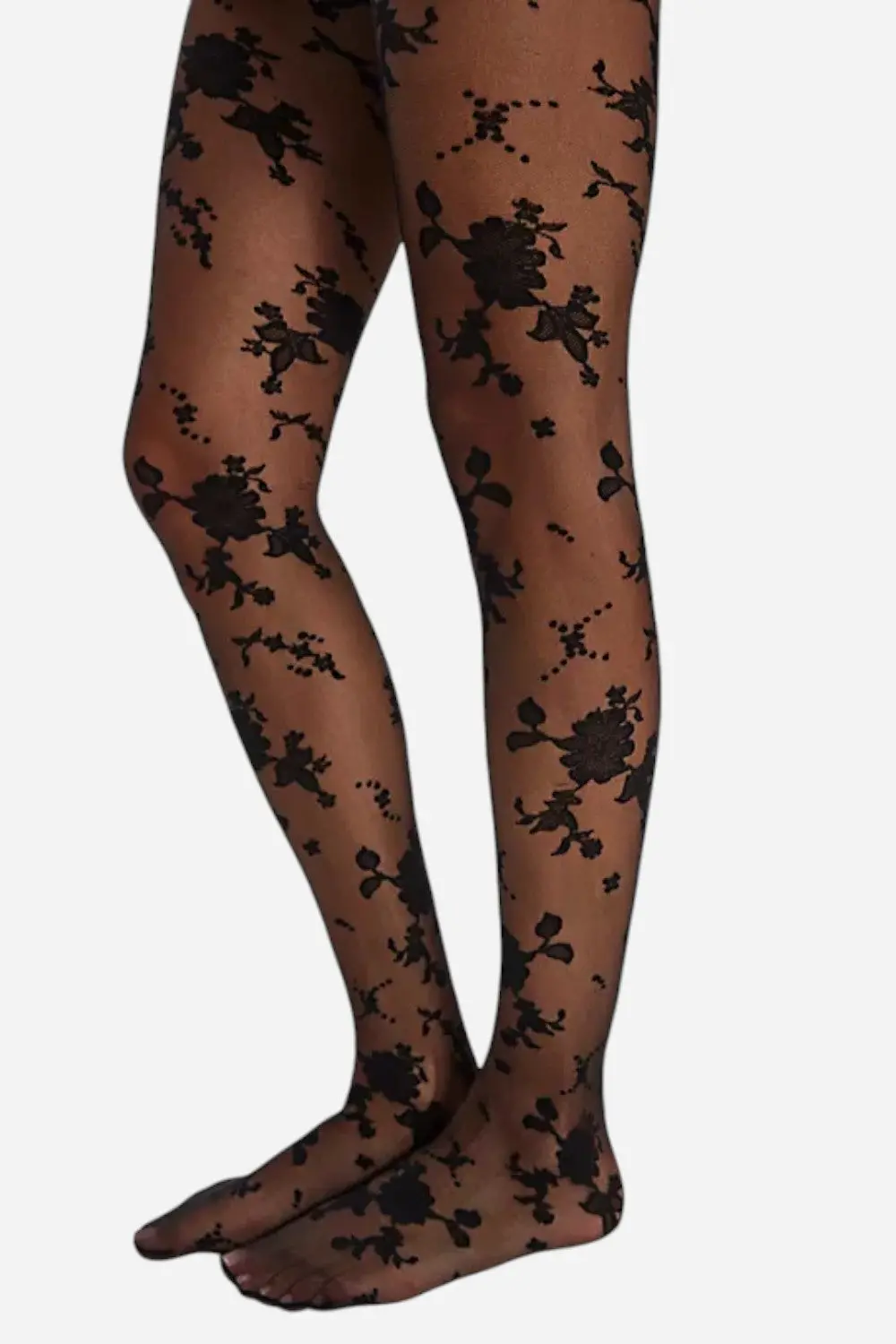 Free People Flocked Floral Tights In Black Combo 1
