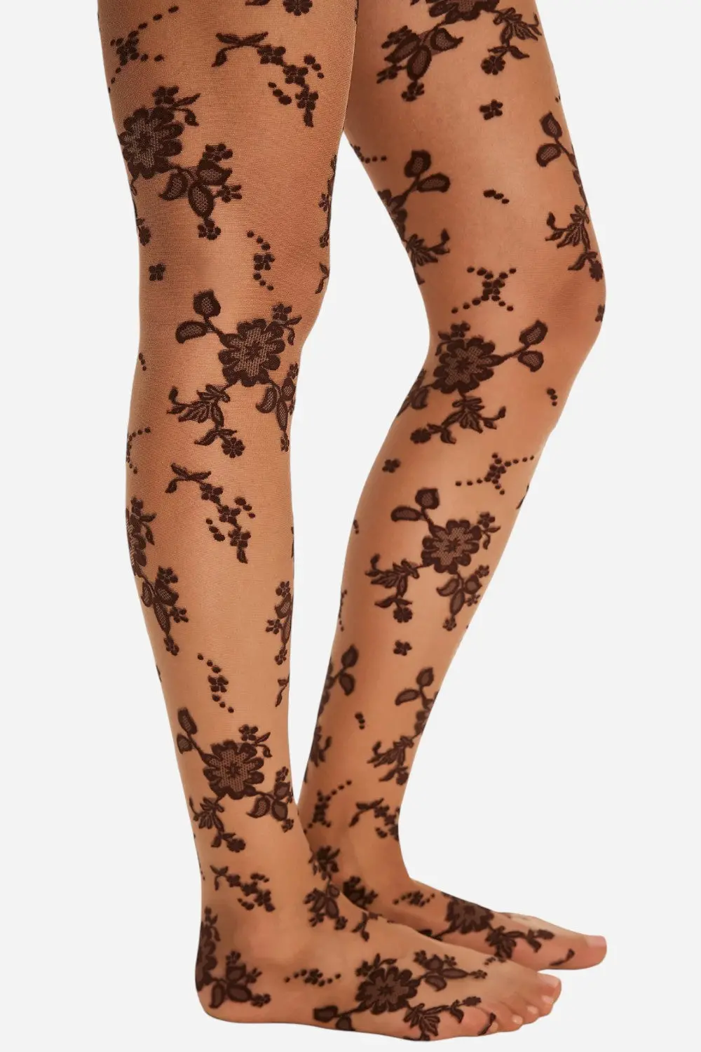 Free People Flocked Floral Tights In Espresso Combo 1