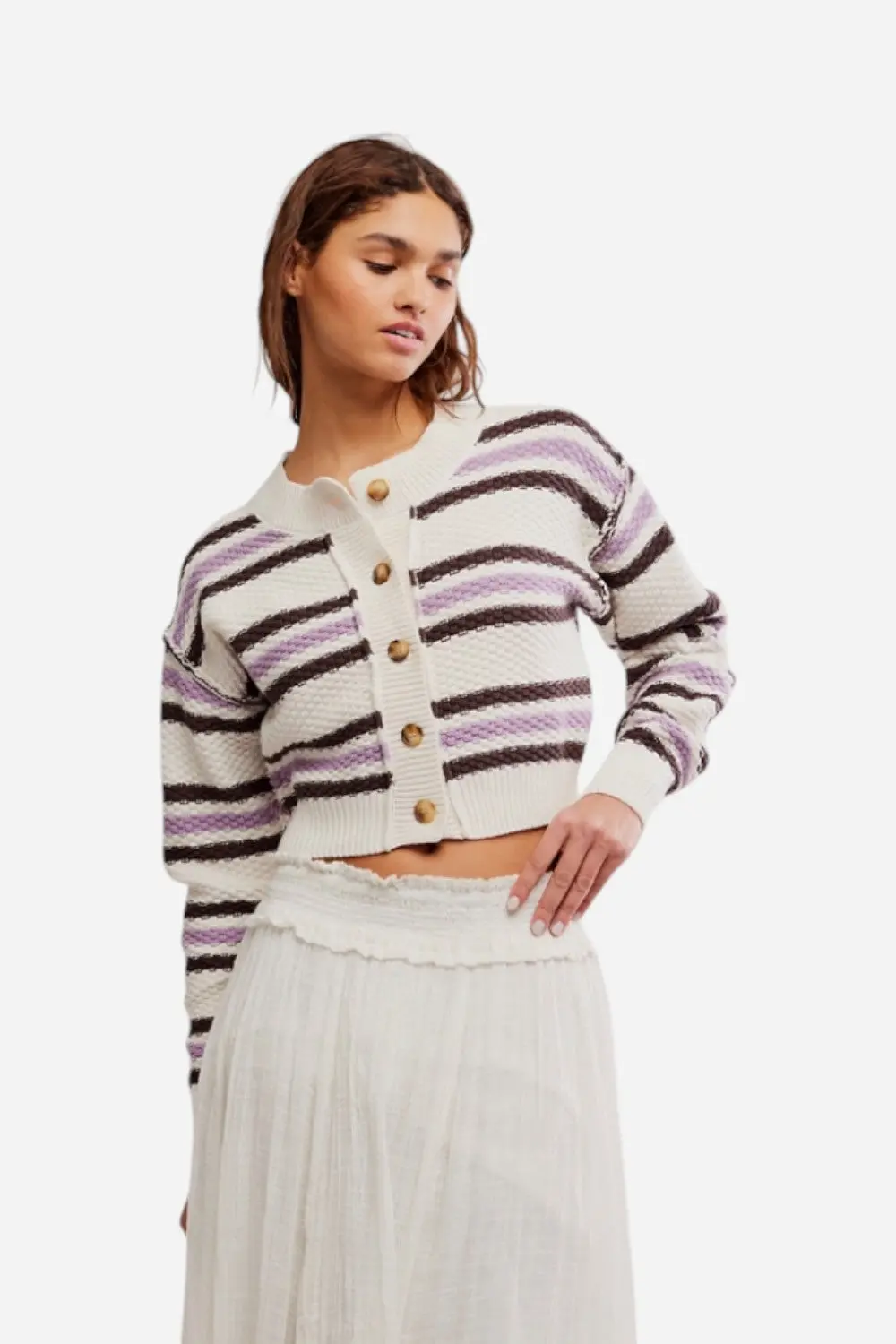 Free People Lila Stripe Cardi In Ivory Combo 1