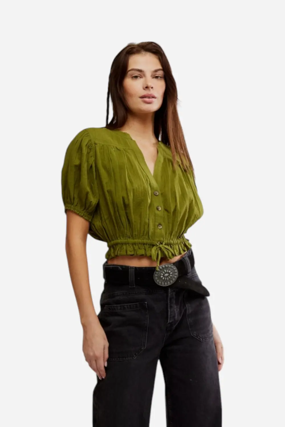 Free People Little Cloud Shirt In Peat Moss 1