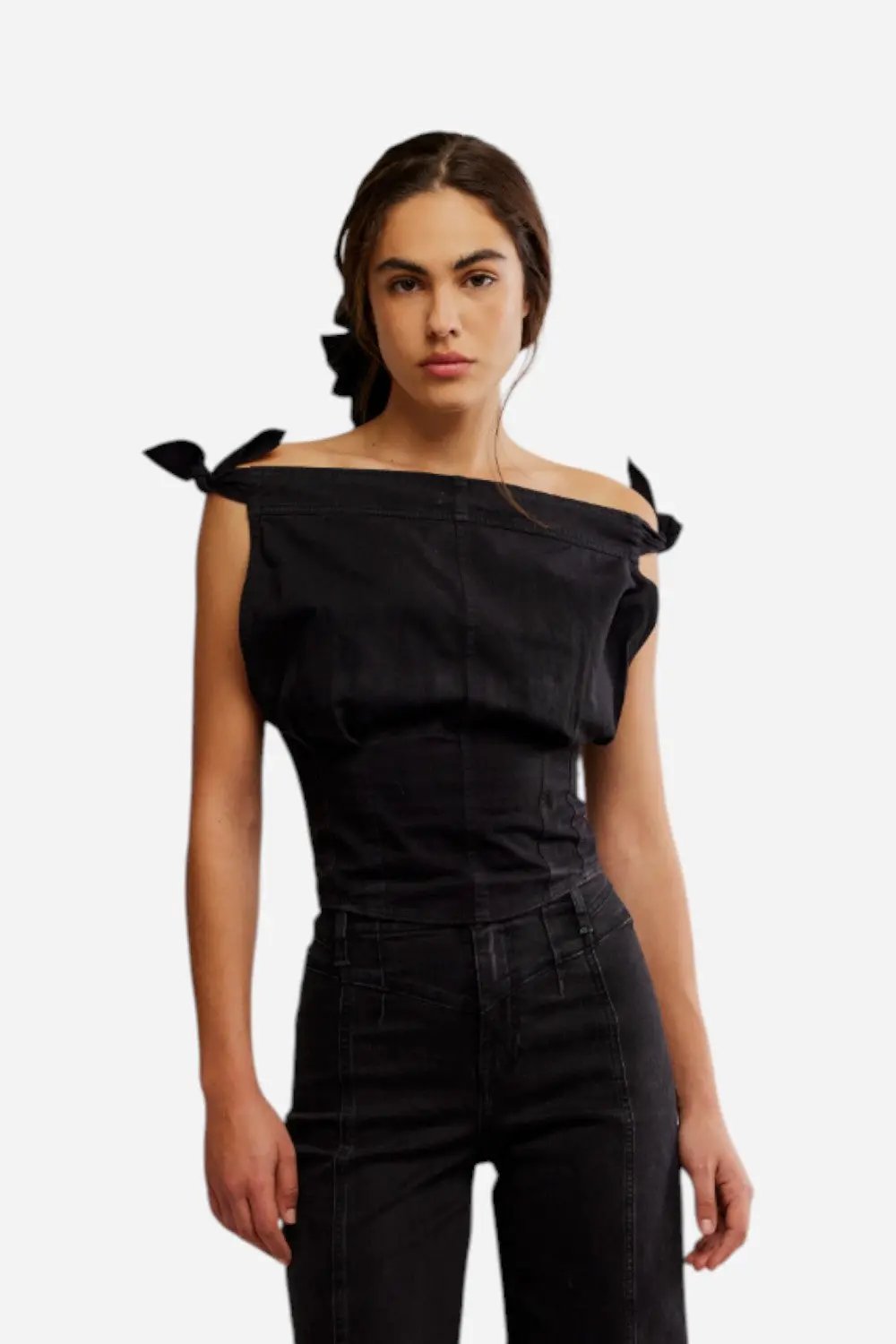 Free People Louie Indigo Top In Black 1