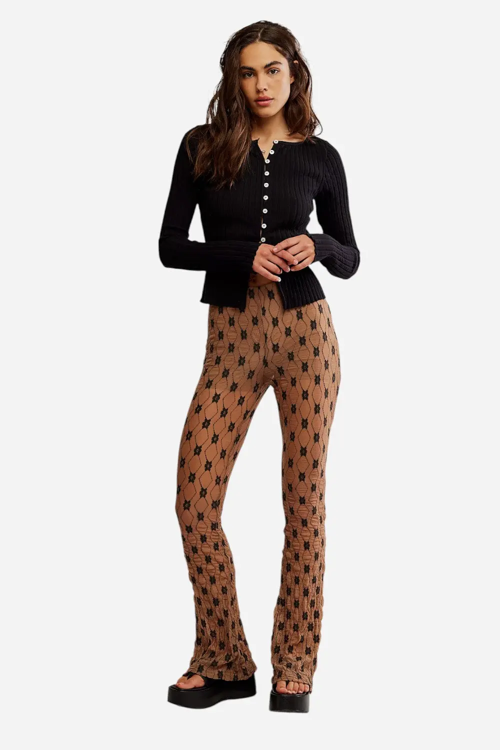 Free People Margot Lace Flare Pants In Woodsmoke 1