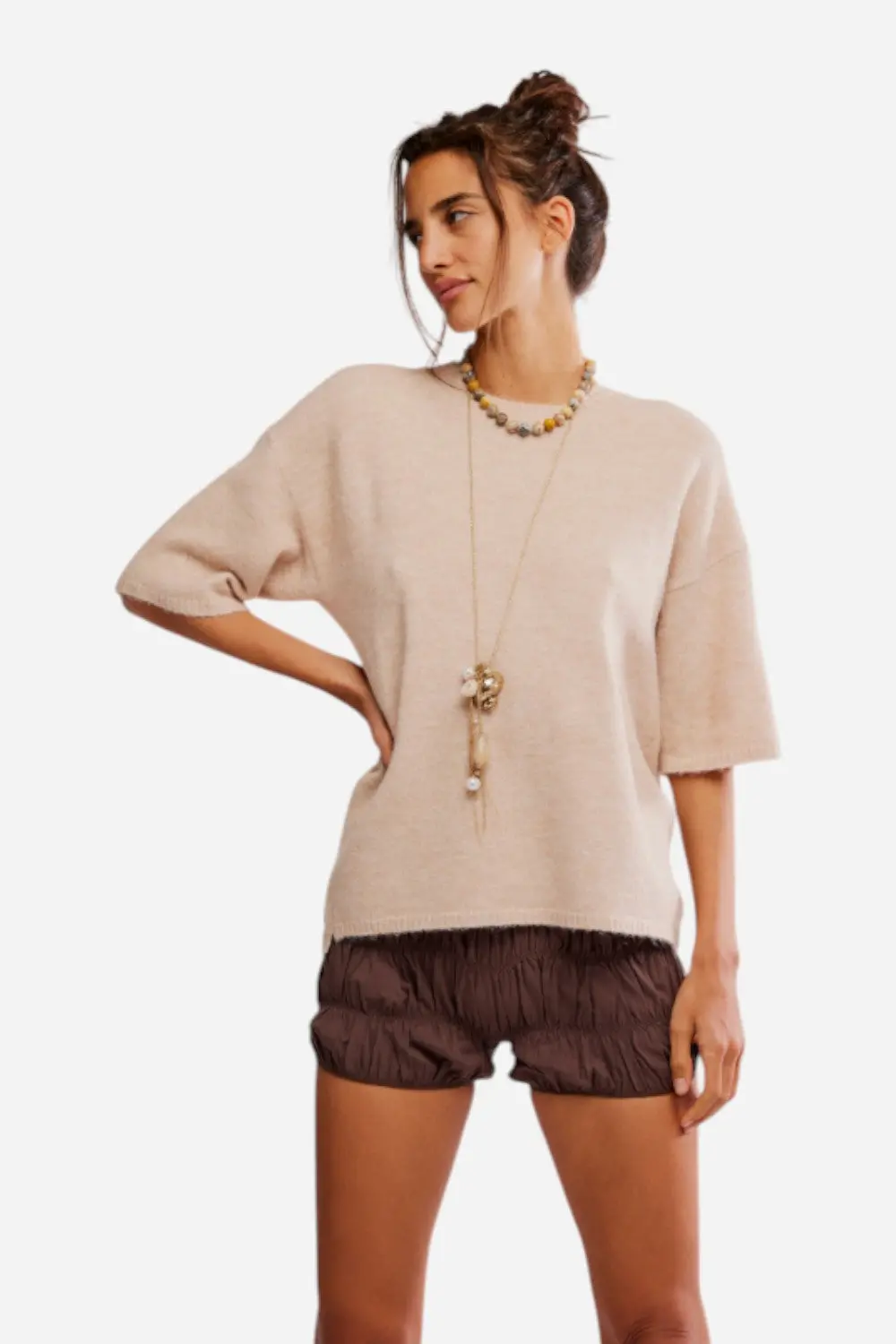 Free People Margot Sweater Tee In Pearl Melange 1