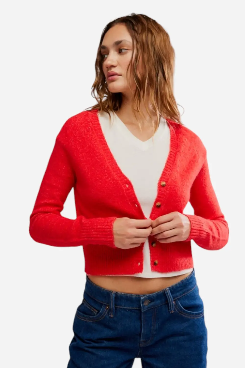 Free People School Girl Cardigan In Cherry 1