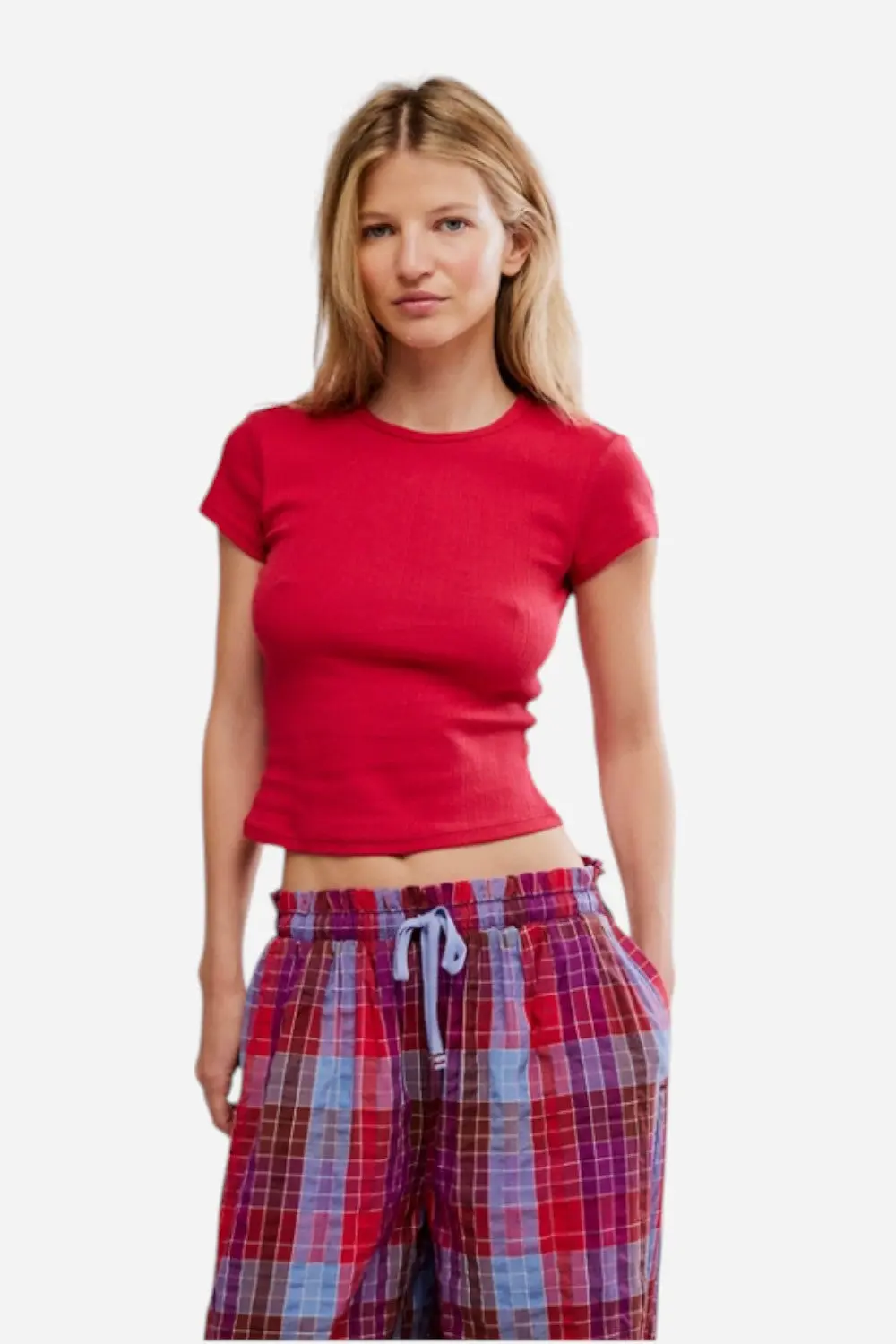 Free People Wait A Minute Baby Tee In Lipstick Red 1