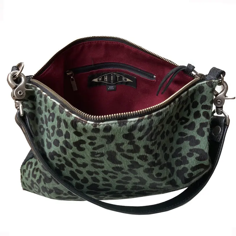 Fur Bag With Two Straps - Moss & Black Leopard 2