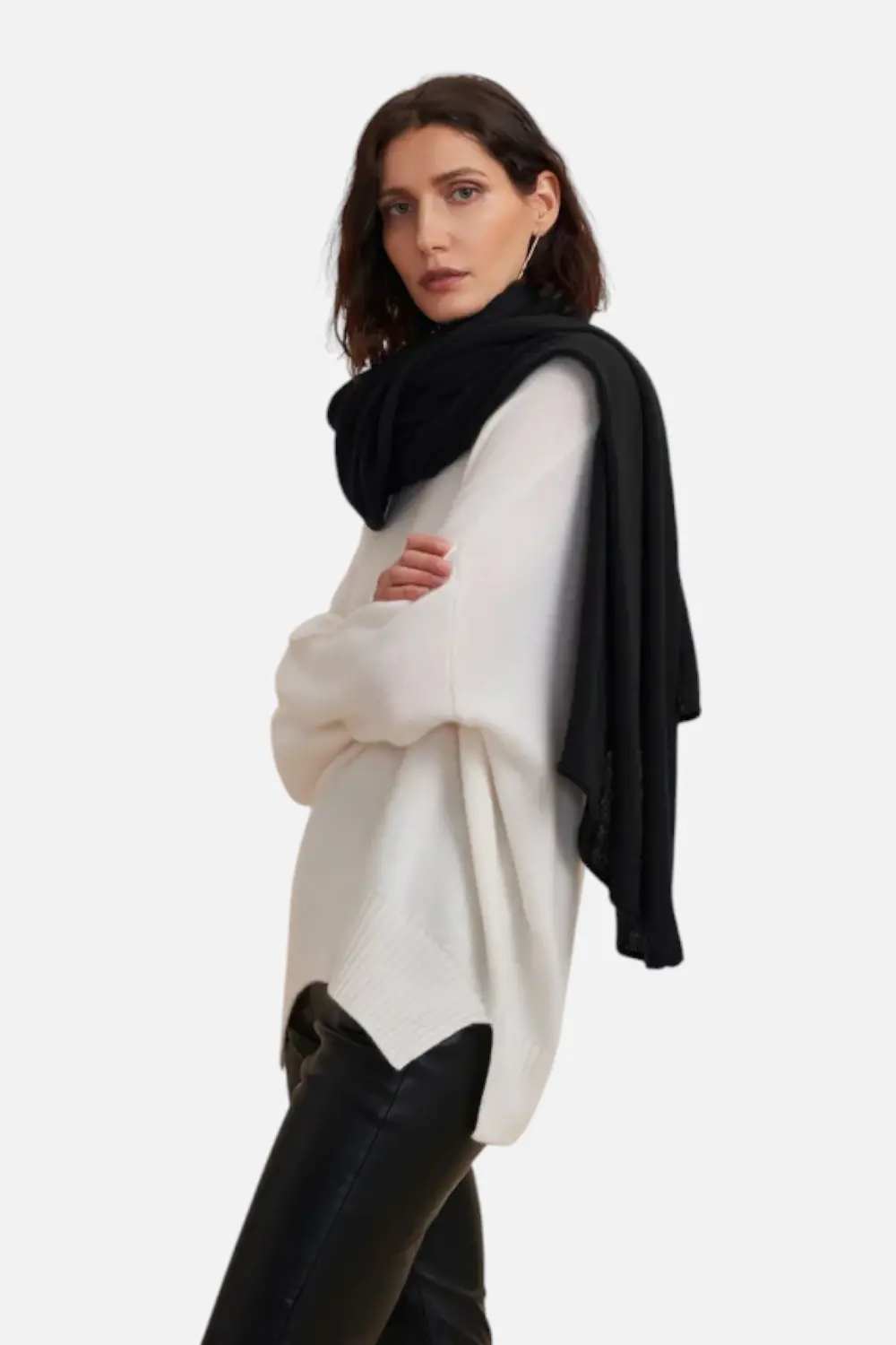 W. Cashmere Gala Travel Wrap In Black 1