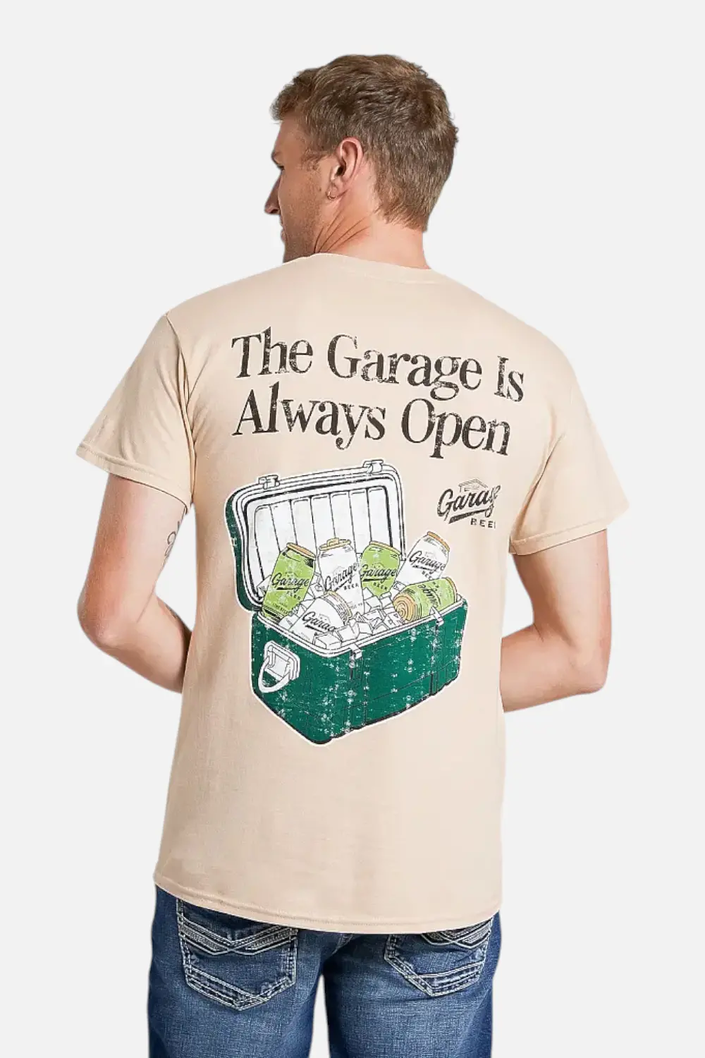 Garage Beer Cooler T-Shirt In Sand 1