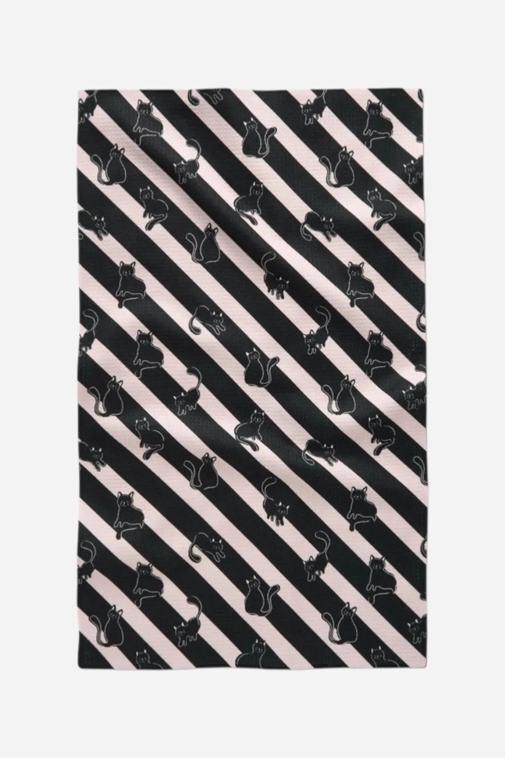 Geometry Towels Striped Black Cats Tea Towel 1