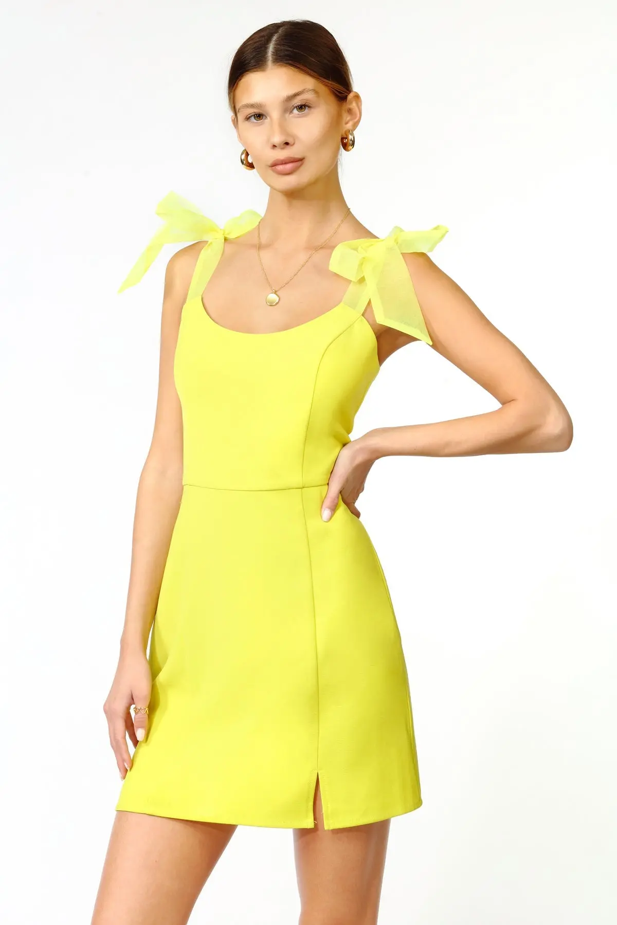 Adelyn Rae Gia Ribbon Strap Mini Dress In Yellow 4