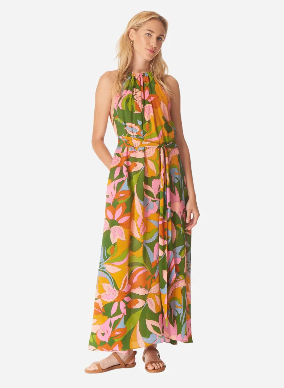 Gilner Farrar Talia Halter Neck Dress In Tropical Delight 1