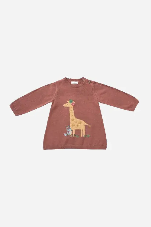 Viverano Giraffe Jacquard Pointelle Baby Sweater Knit Dress 1