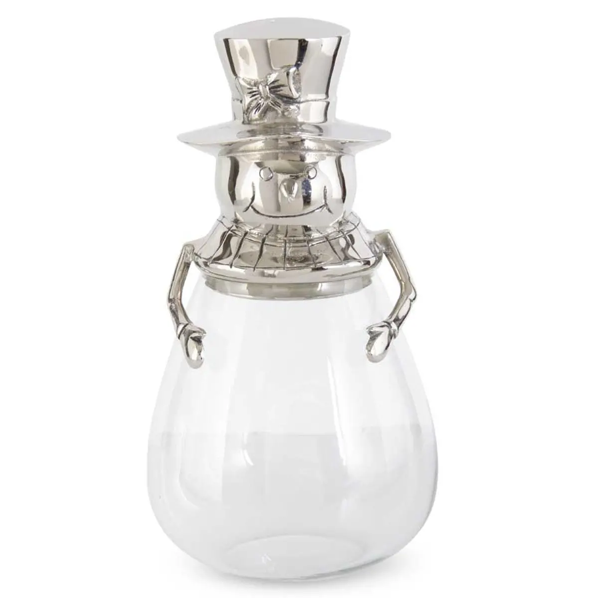 Glass Snowman Canister With Silver Metal Top 17'' 1