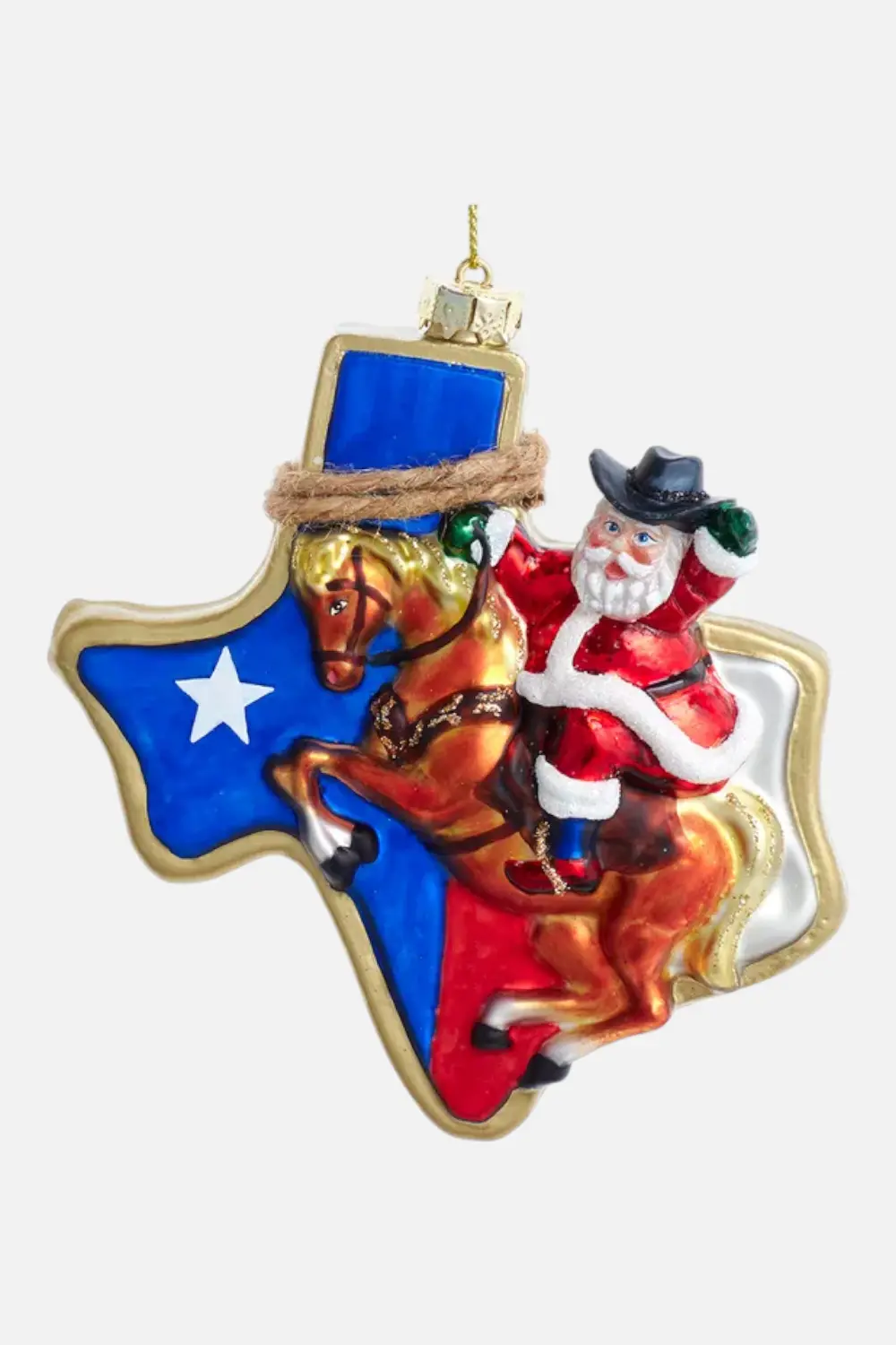 Glass Texas Santa Ornament 1