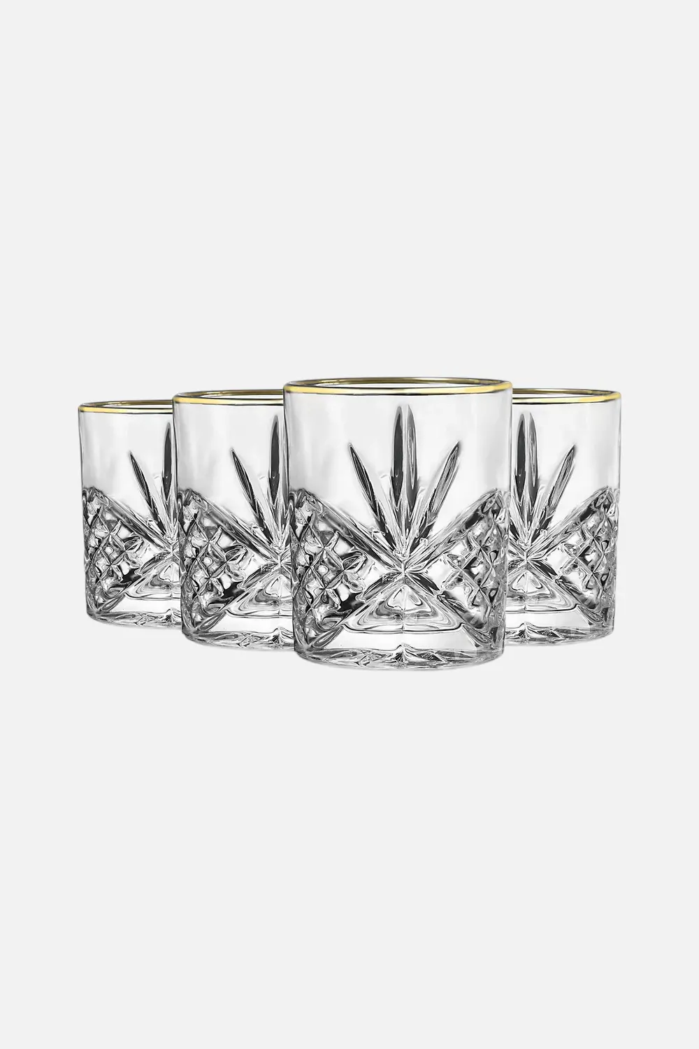 Godinger Dublin Crystal Gold Rim Double Old Fashion Set Of 4 1