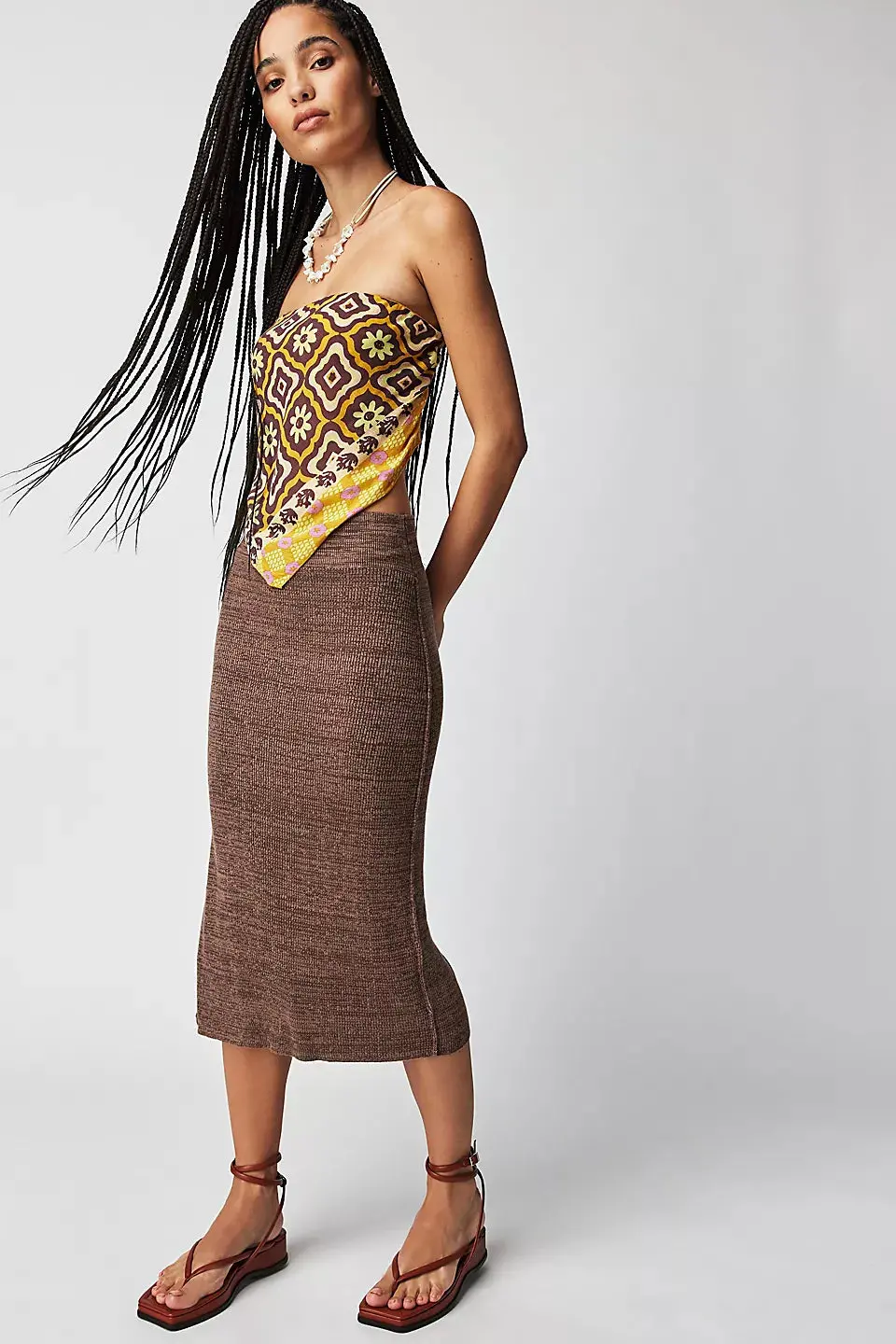 Free People Golden Hour Midi Skirt In French Roast Combo 1